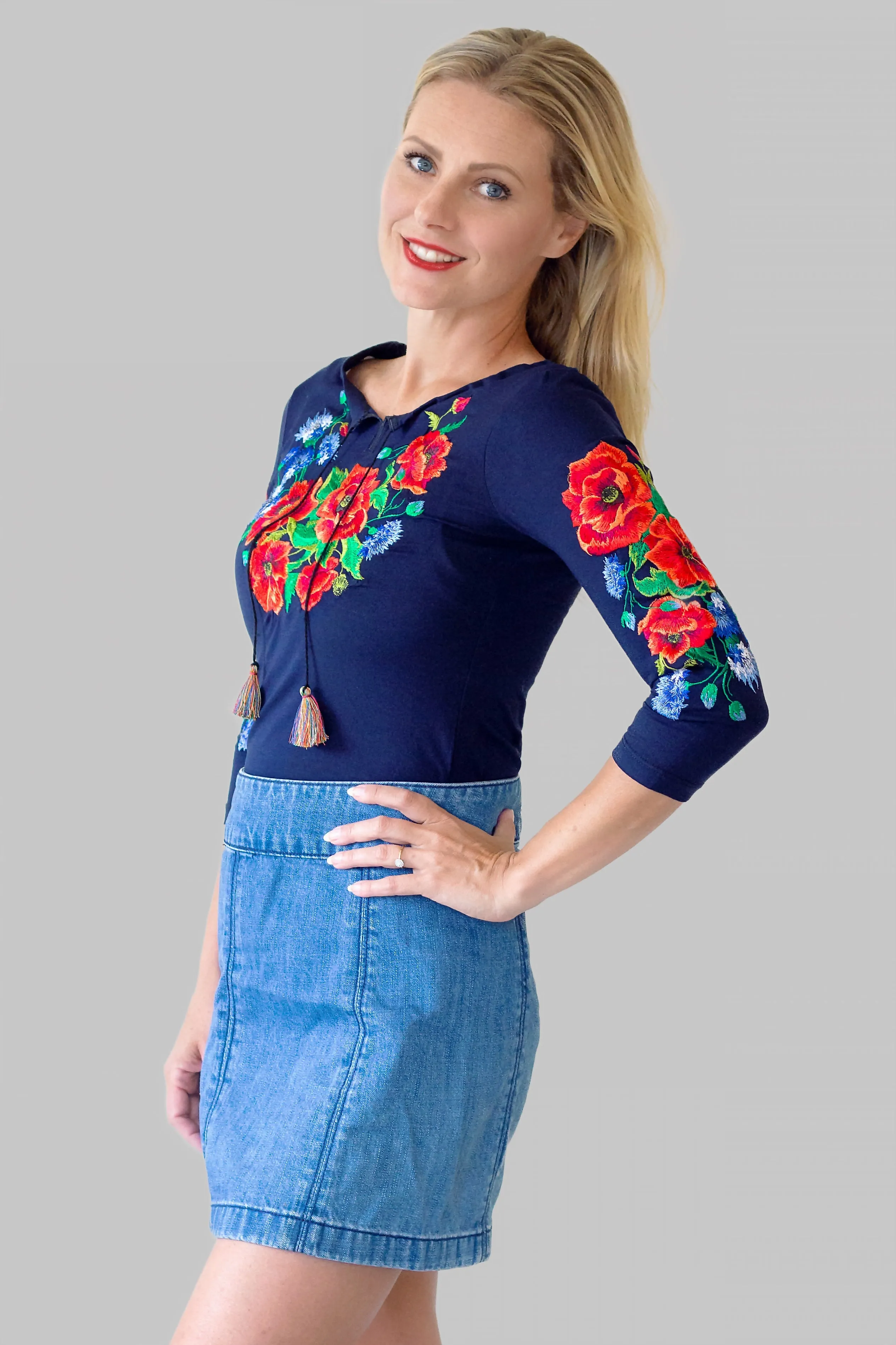 Kateryna Navy Poppy Top