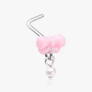 Kawaii Pop Fluffy Bow-Tie Pearlescent Dangle L-Shaped Nose Ring