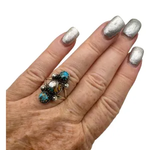 Kingman Turquoise & Spiny Oyster Solid 925 Sterling Silver Ring 7.5