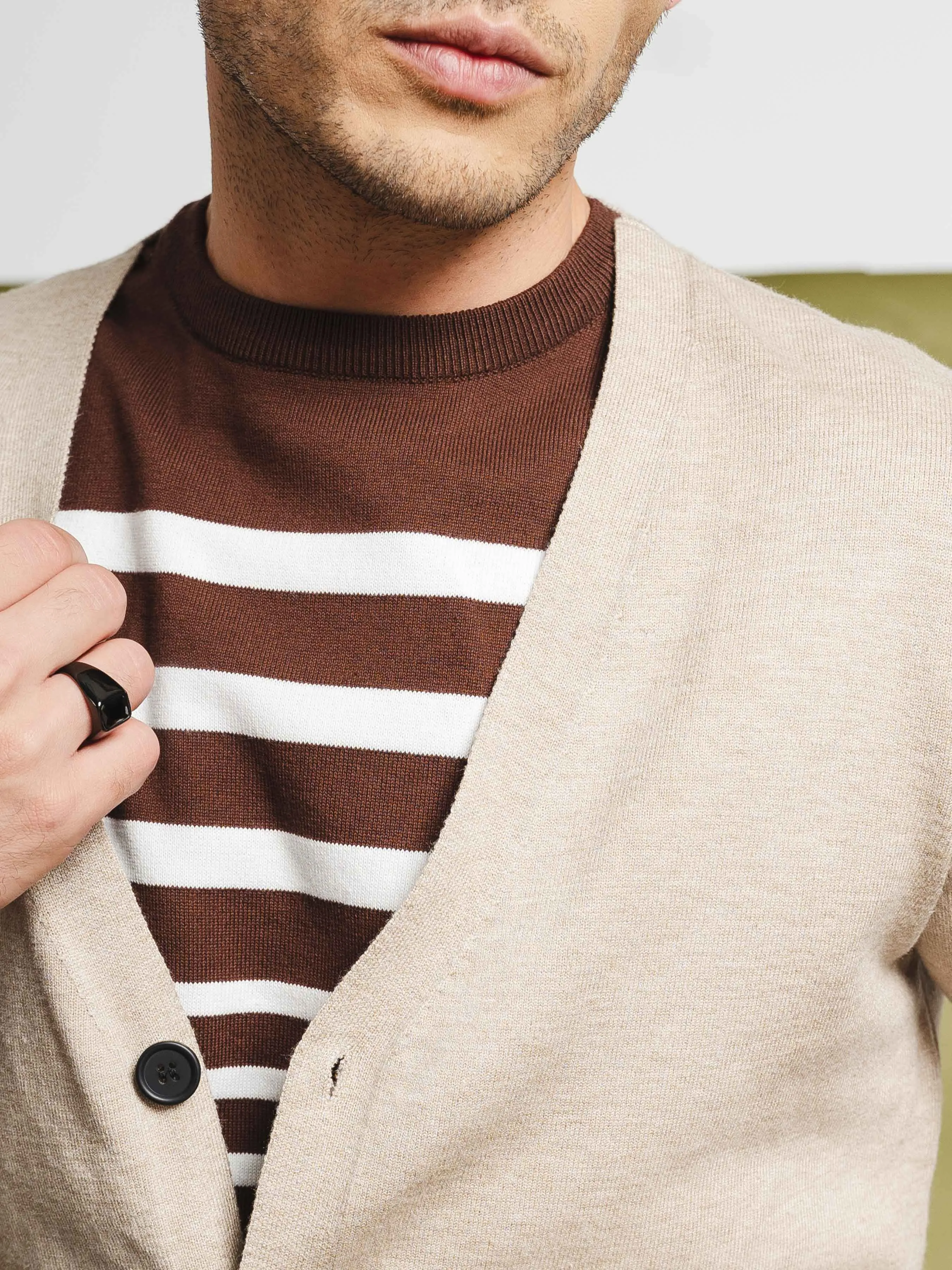 Knit Cardigan - Beige Button-Up