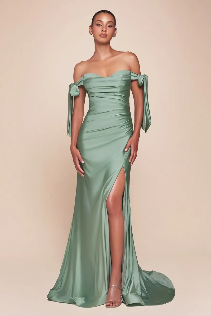 Ladivine CD943 Fitted Stretch Jersey Long Formal Dress Off Shoulder