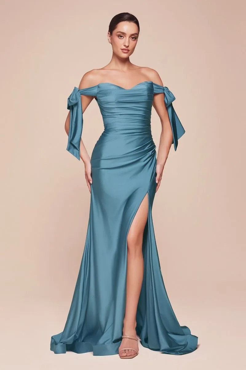 Ladivine CD943 Fitted Stretch Jersey Long Formal Dress Off Shoulder