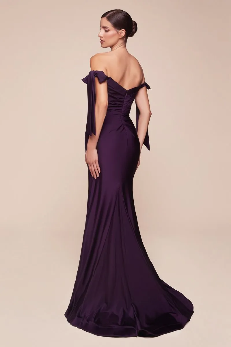 Ladivine CD943 Fitted Stretch Jersey Long Formal Dress Off Shoulder