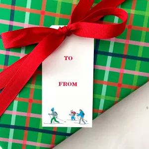 Large Holiday Gift Tag, non-personalized | skiers