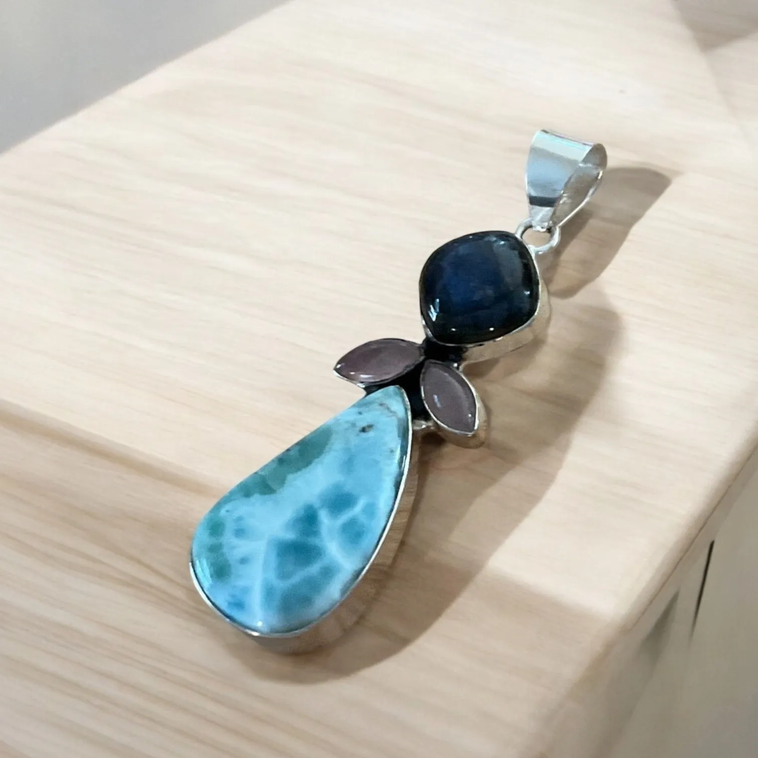 Larimar Solid 925 Sterling Silver Pendant