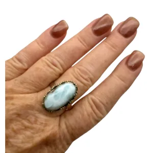 Larimar Solid 925 Sterling Silver Ring 10