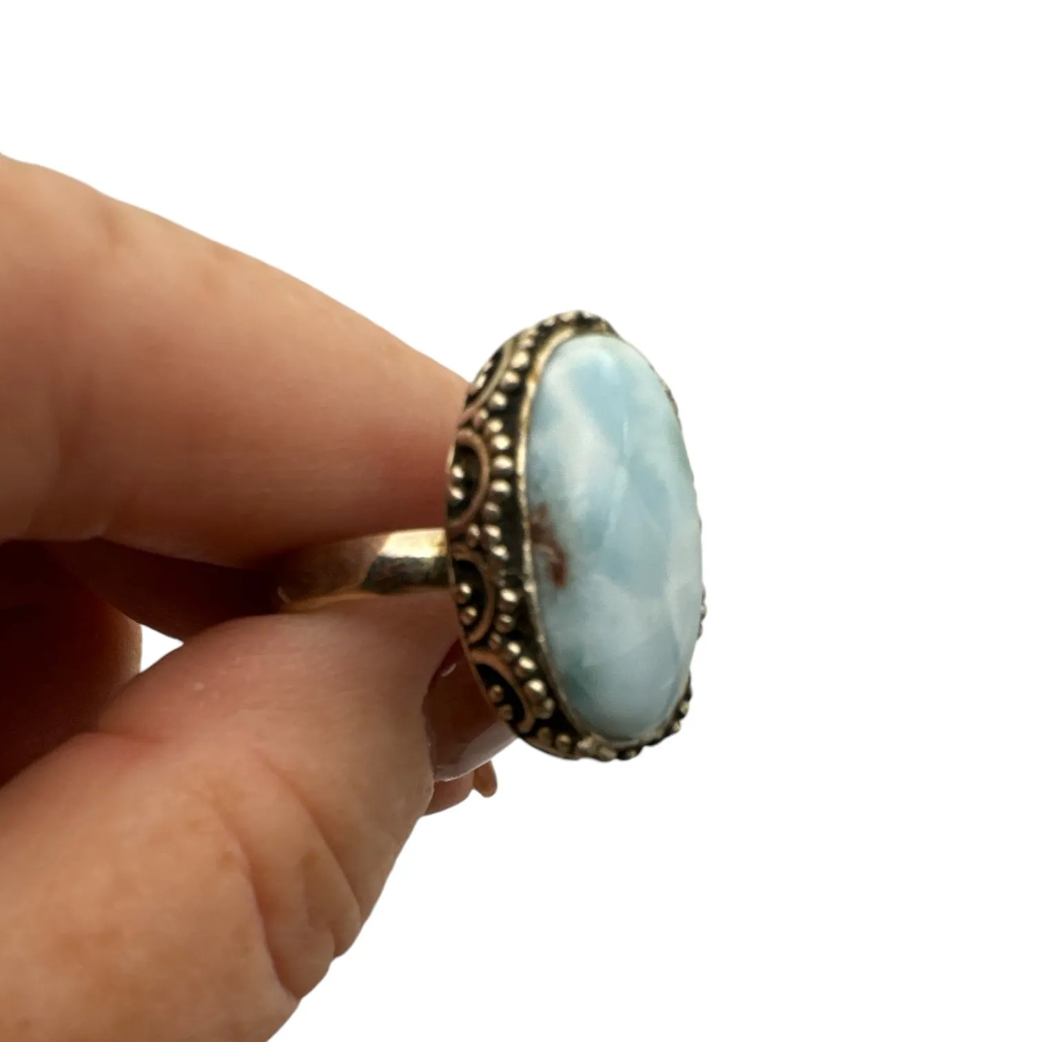 Larimar Solid 925 Sterling Silver Ring 10