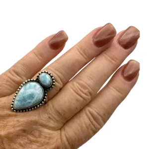 Larimar Solid 925 Sterling Silver Ring 7.5