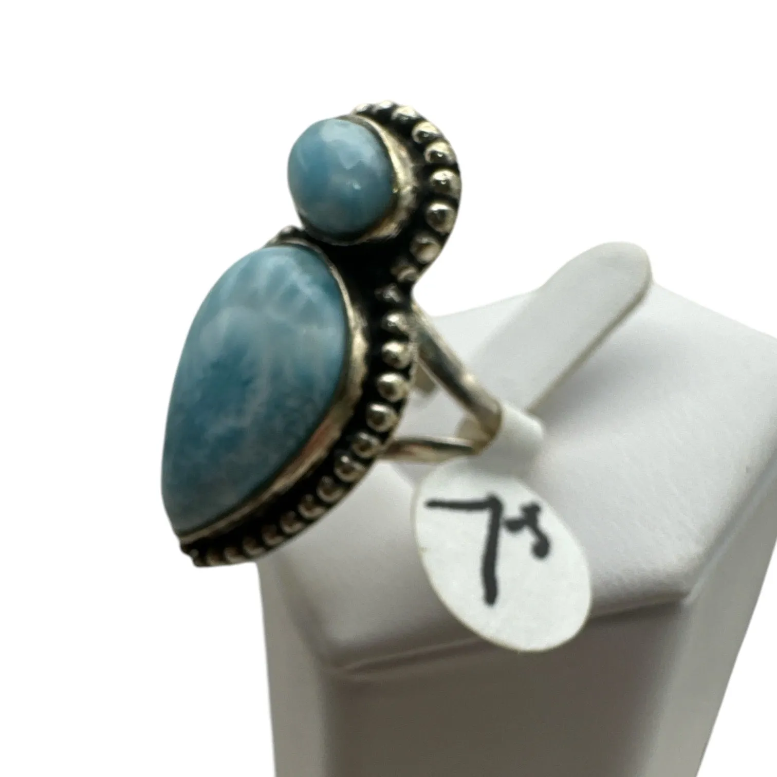 Larimar Solid 925 Sterling Silver Ring 7.5