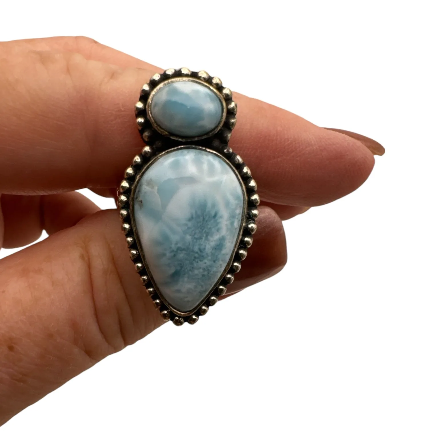 Larimar Solid 925 Sterling Silver Ring 7.5