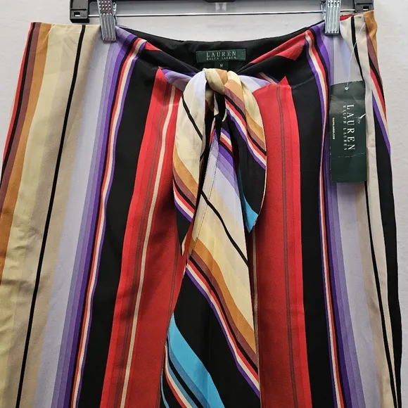 Lauren Ralph Lauren Limone Silk Stripe‎ Drape Skirt Petite S PS $159