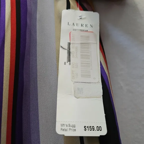 Lauren Ralph Lauren Limone Silk Stripe‎ Drape Skirt Petite S PS $159
