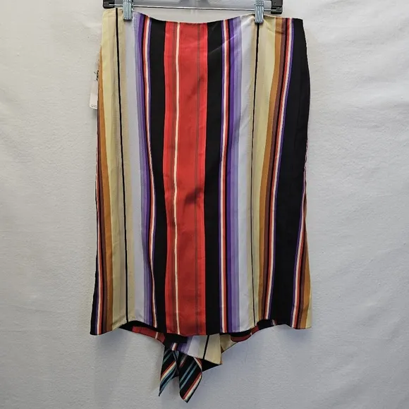 Lauren Ralph Lauren Limone Silk Stripe‎ Drape Skirt Petite S PS $159