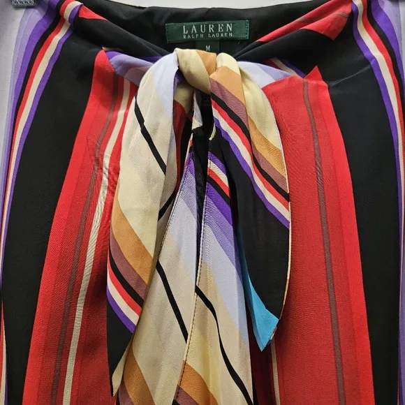 Lauren Ralph Lauren Limone Silk Stripe‎ Drape Skirt Petite S PS $159