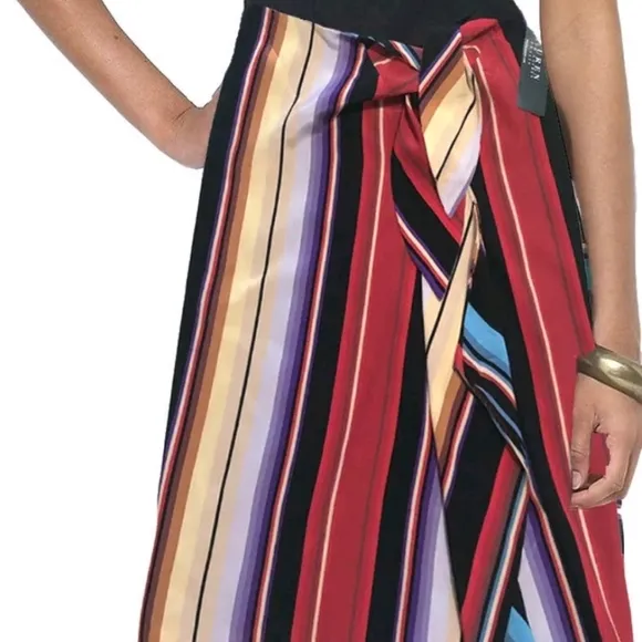 Lauren Ralph Lauren Limone Silk Stripe‎ Drape Skirt Petite S PS $159
