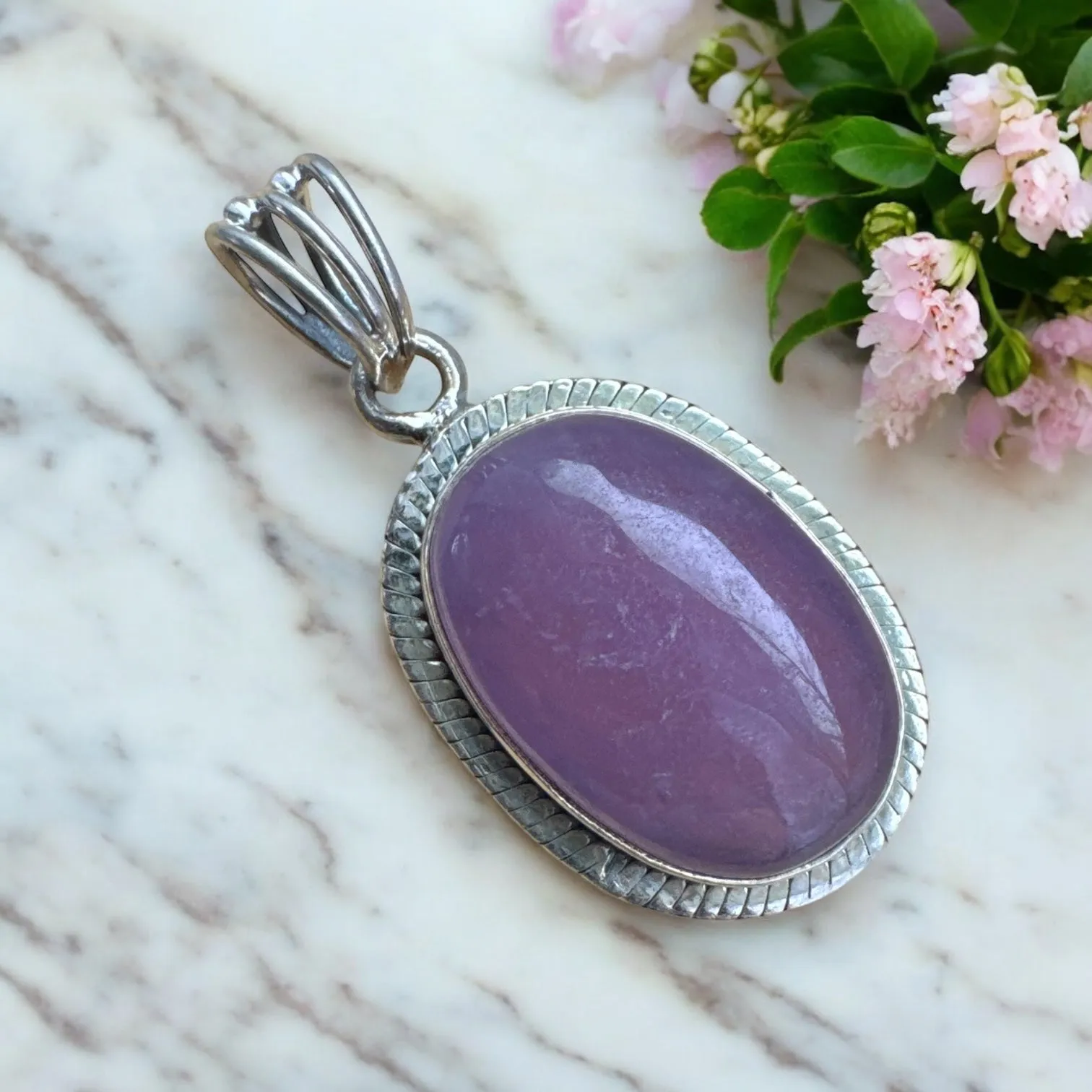 Lavender Jade Solid 925 Sterling Silver Pendant
