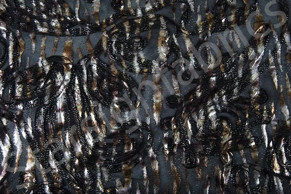 Leopard Pattern Corded Foil Print Knitted Fabric