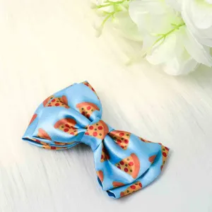 Light Blue Pizza Print Bow Hairclip