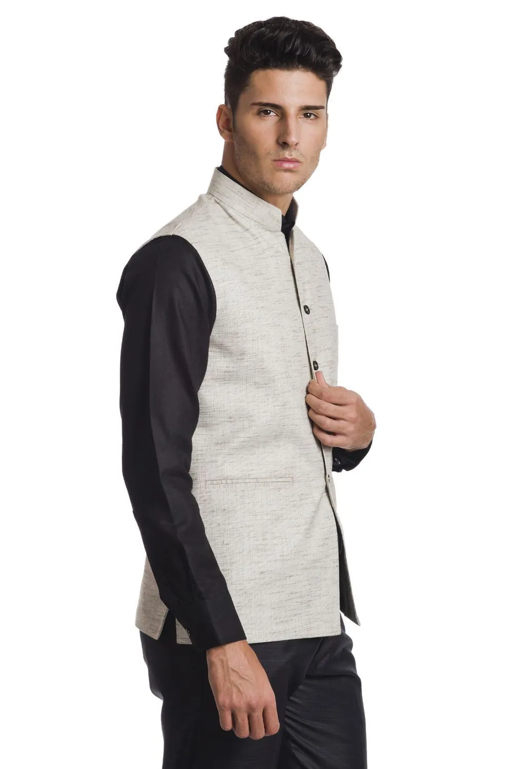 Linen Blend Beige Modi Nehru Jacket