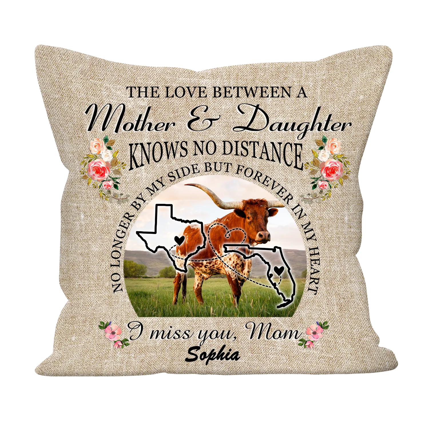 Long Distance Gift for Mom Mother And Daughter Knows No Distance Personalized Pillow