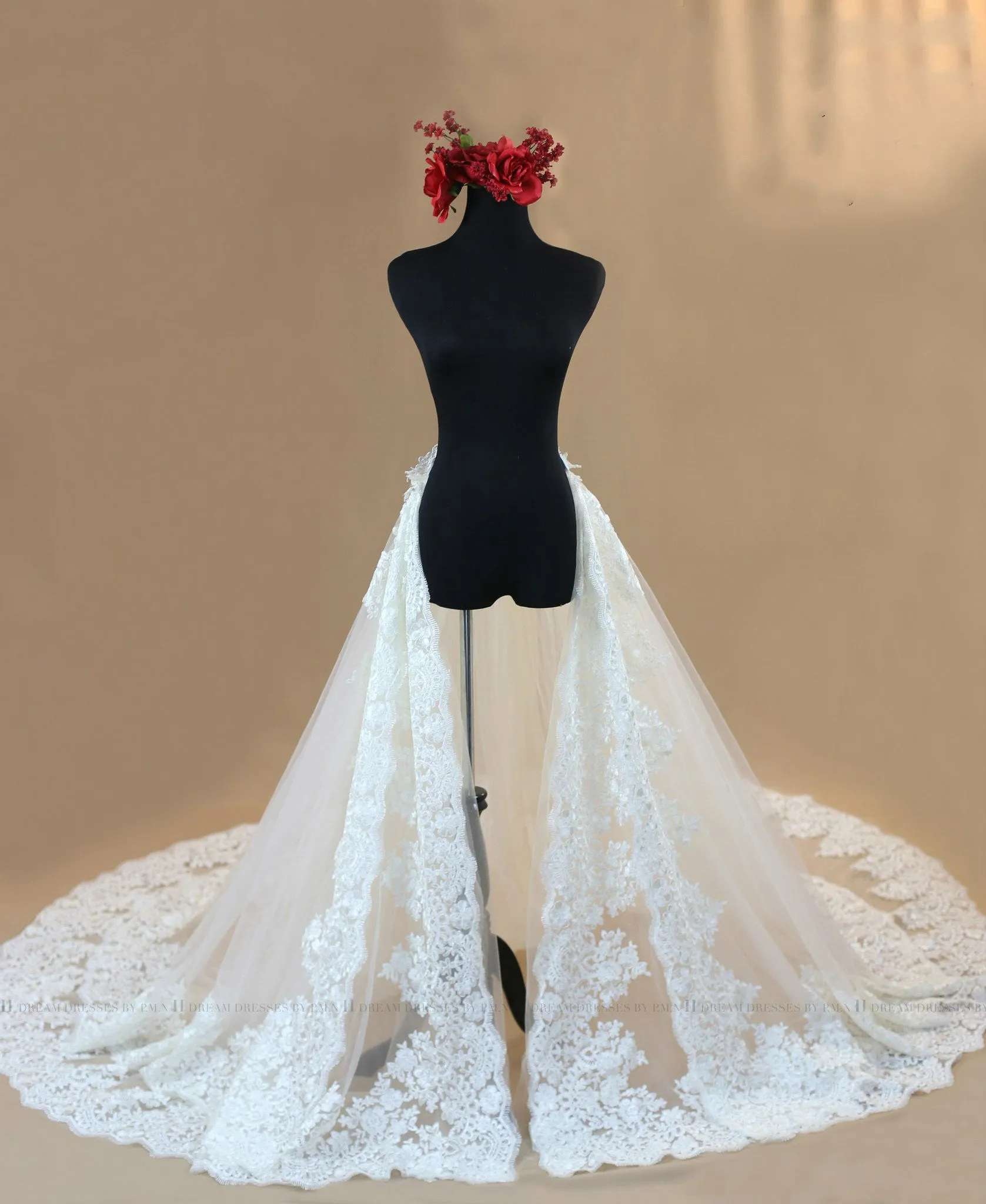 Long Lace Detachable Wedding Train Tulle Wedding Skirt