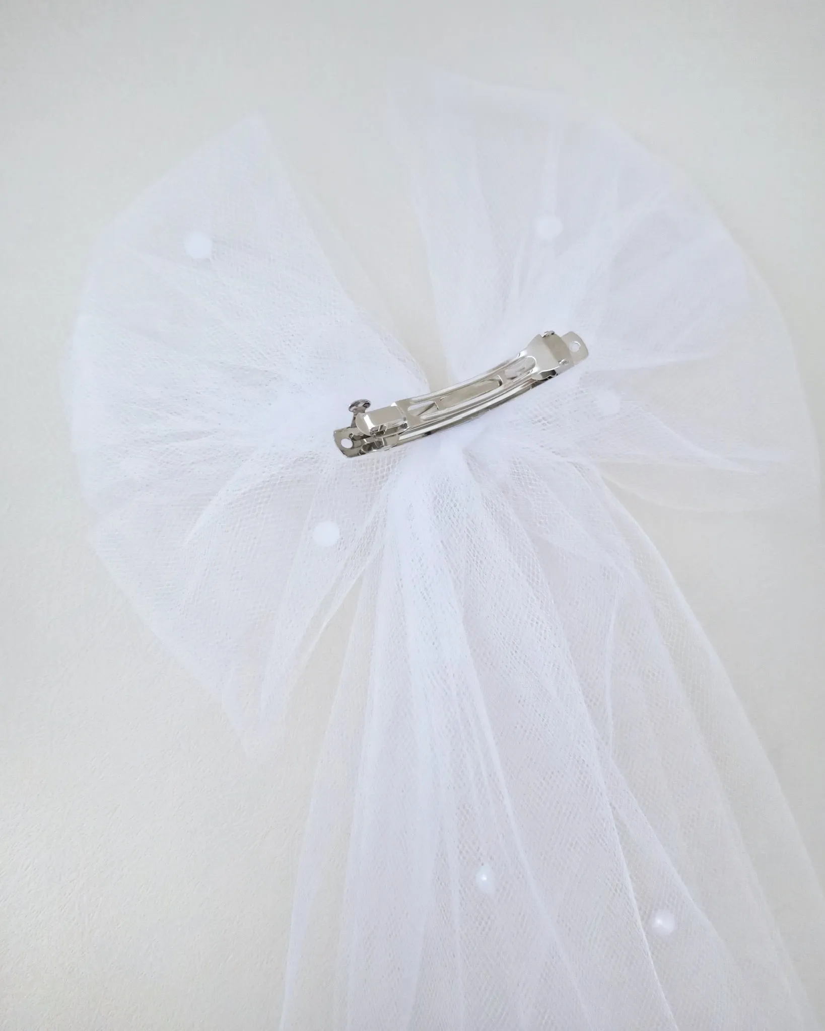 Long Oversized Tulle Bow Hair Barrette with Scattered Pearls