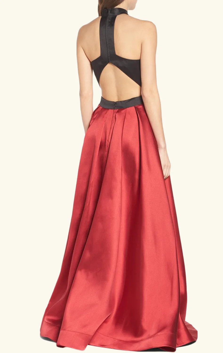 MACloth High Neck Two Tone Satin Long Prom Dress Formal Evening Gown