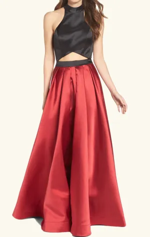 MACloth High Neck Two Tone Satin Long Prom Dress Formal Evening Gown