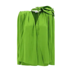 Magda Butrym Women Green Blouse Silk Knotted Ties Long Sleeve Casual Shirt IT 36