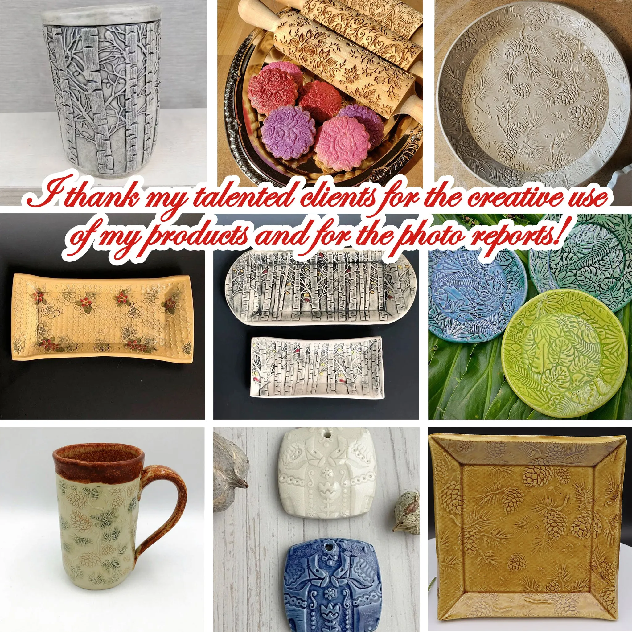 Majolica Embossed Rolling Pin, Clay Stamp, Textured Cookie,Clay Stamp, Baking Gift, Shortbread Sugar Cookie