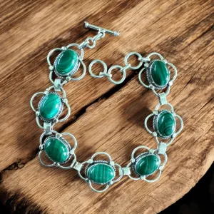 Malachite Solid 925 Sterling Silver Bracelet Large