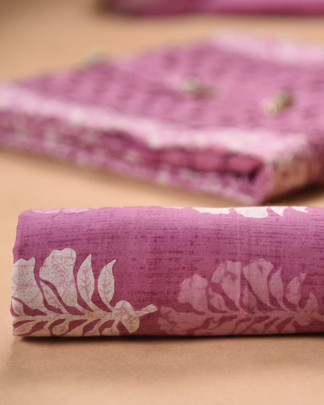 Mauve Pure Cotton Printed With Embroidery Unstitched Suit Fabric Set With Cotton Dupatta