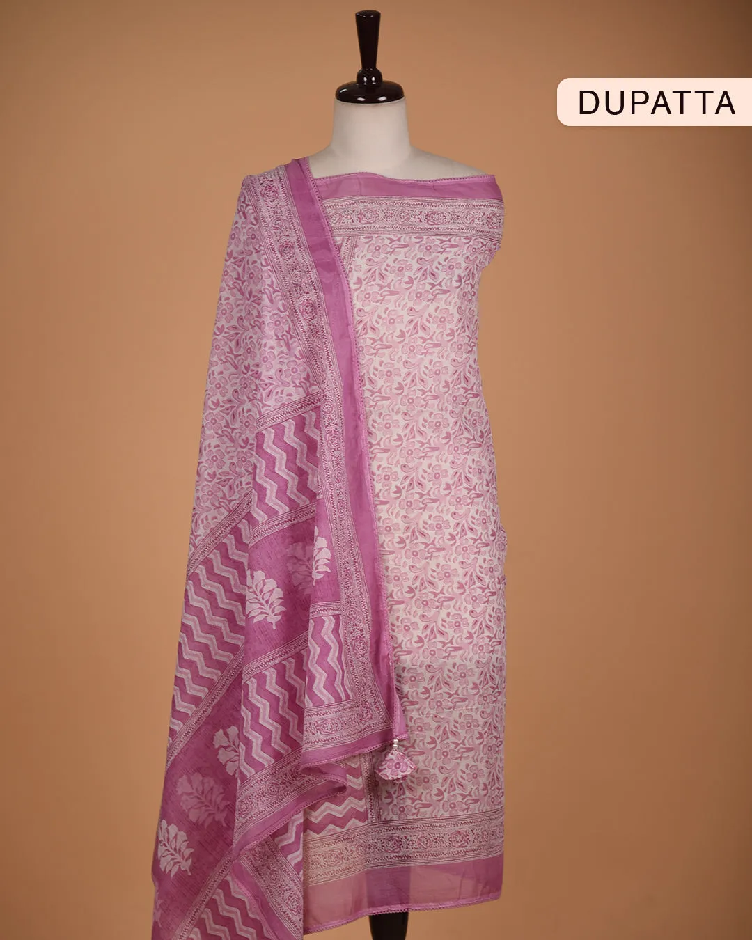 Mauve Pure Cotton Printed With Embroidery Unstitched Suit Fabric Set With Cotton Dupatta
