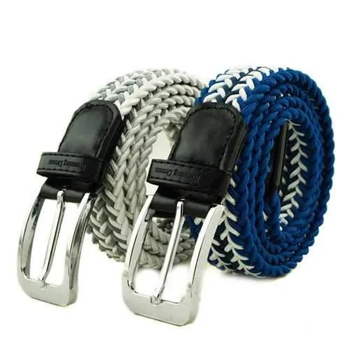 Men Women Stretch Braided Elastic Woven 115CM Leather Buckle Belt