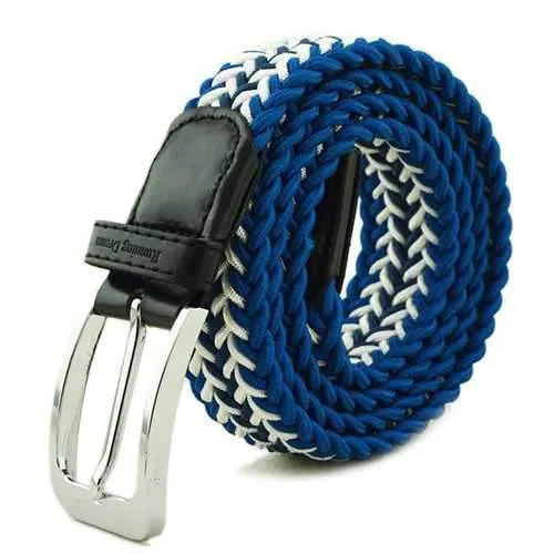 Men Women Stretch Braided Elastic Woven 115CM Leather Buckle Belt