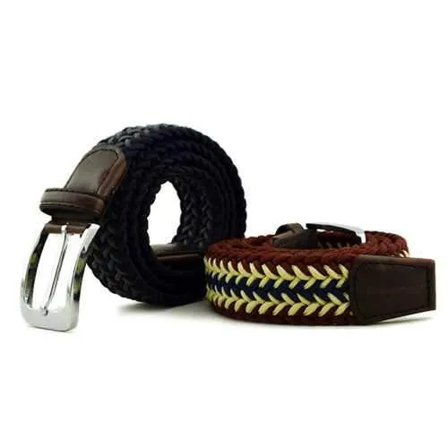 Men Women Unisex Casual Woven Braided Stretch Elastic Belt Waistband