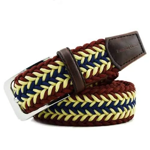 Men Women Unisex Casual Woven Braided Stretch Elastic Belt Waistband