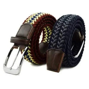 Men Women Unisex Casual Woven Braided Stretch Elastic Belt Waistband