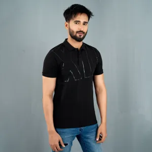 Mens Black Print Polo