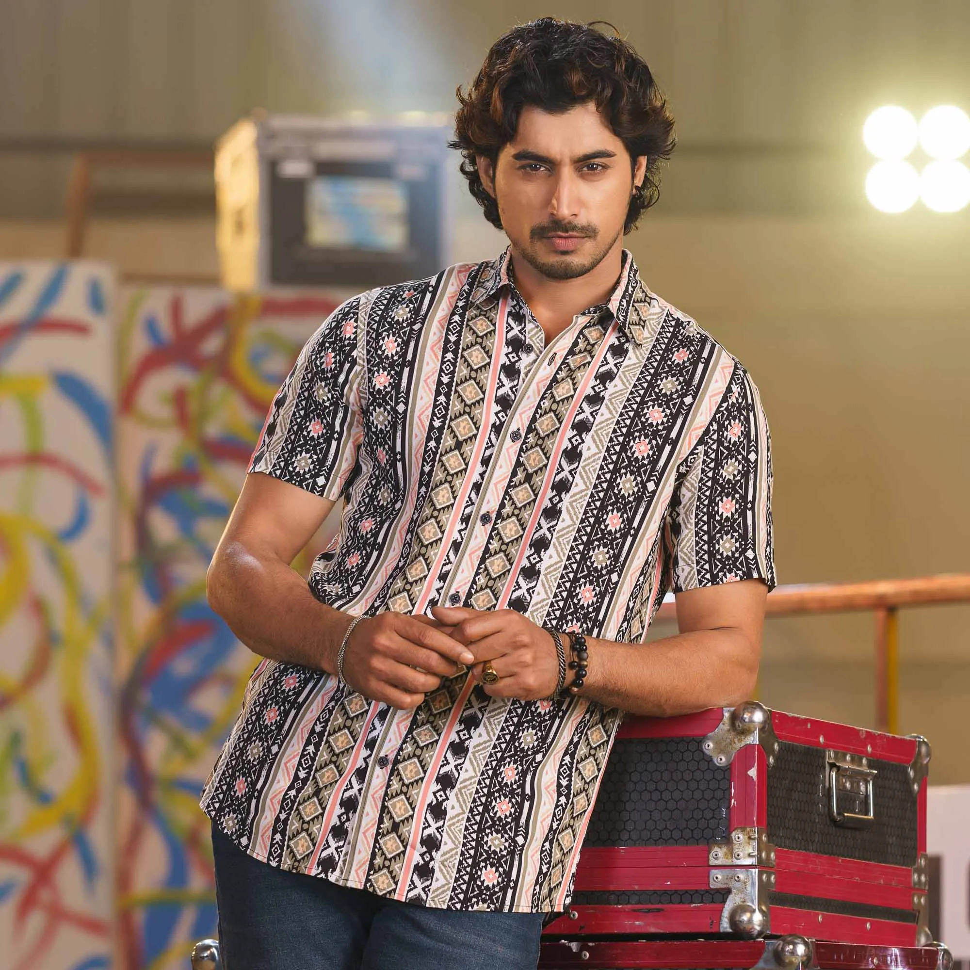 Mens Black Print Shirt