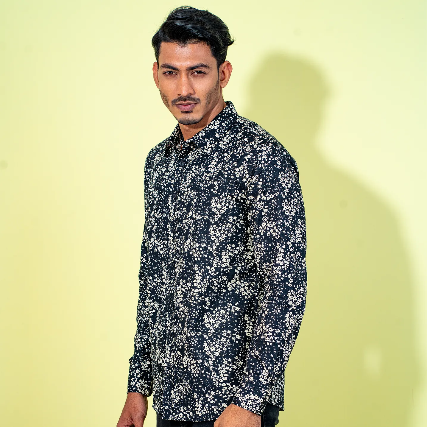 Mens Black-White Floral Shirt