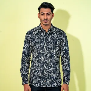 Mens Black-White Floral Shirt