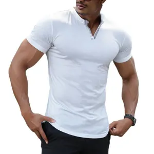 MEN'S CASUAL SOLID COLOR BUTTON COLLAR SLIM SHORT SLEEVE T-SHIRT
