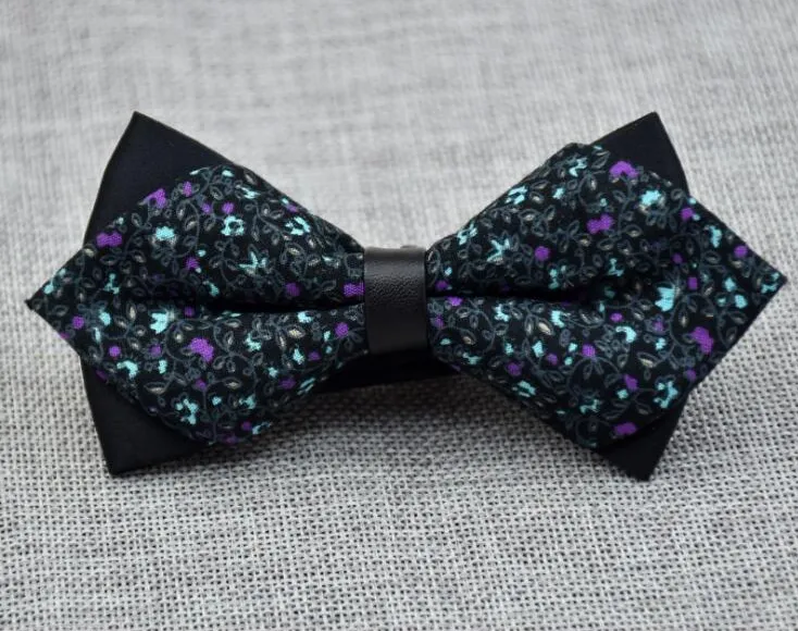 Men's Green Purple Floral 100% Cotton Pre-Tied Bow Tie