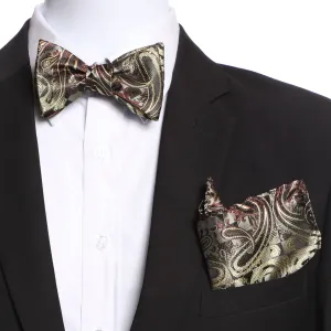 Men's Multi Brown Swirls jacquard woven Italian Silk Self Bow Tie