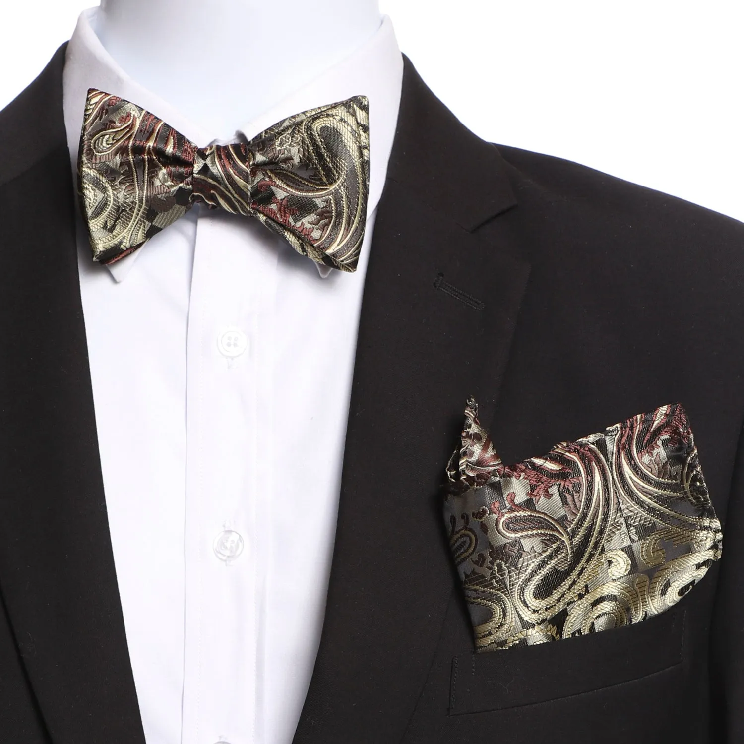 Men's Multi Brown Swirls jacquard woven Italian Silk Self Bow Tie