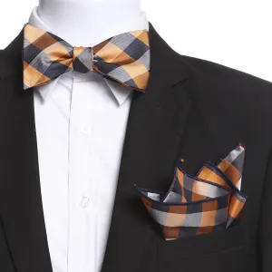 Men's Orange & Black Plaid Self Bow Tie