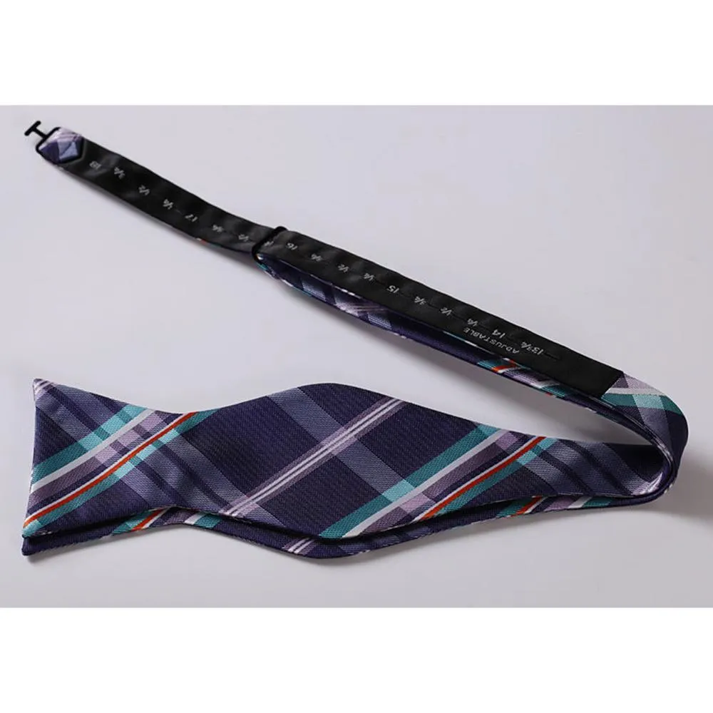 Men's Purple Aqua Orange Check Bow Tie & Pocket Handkerchief - Identical 97