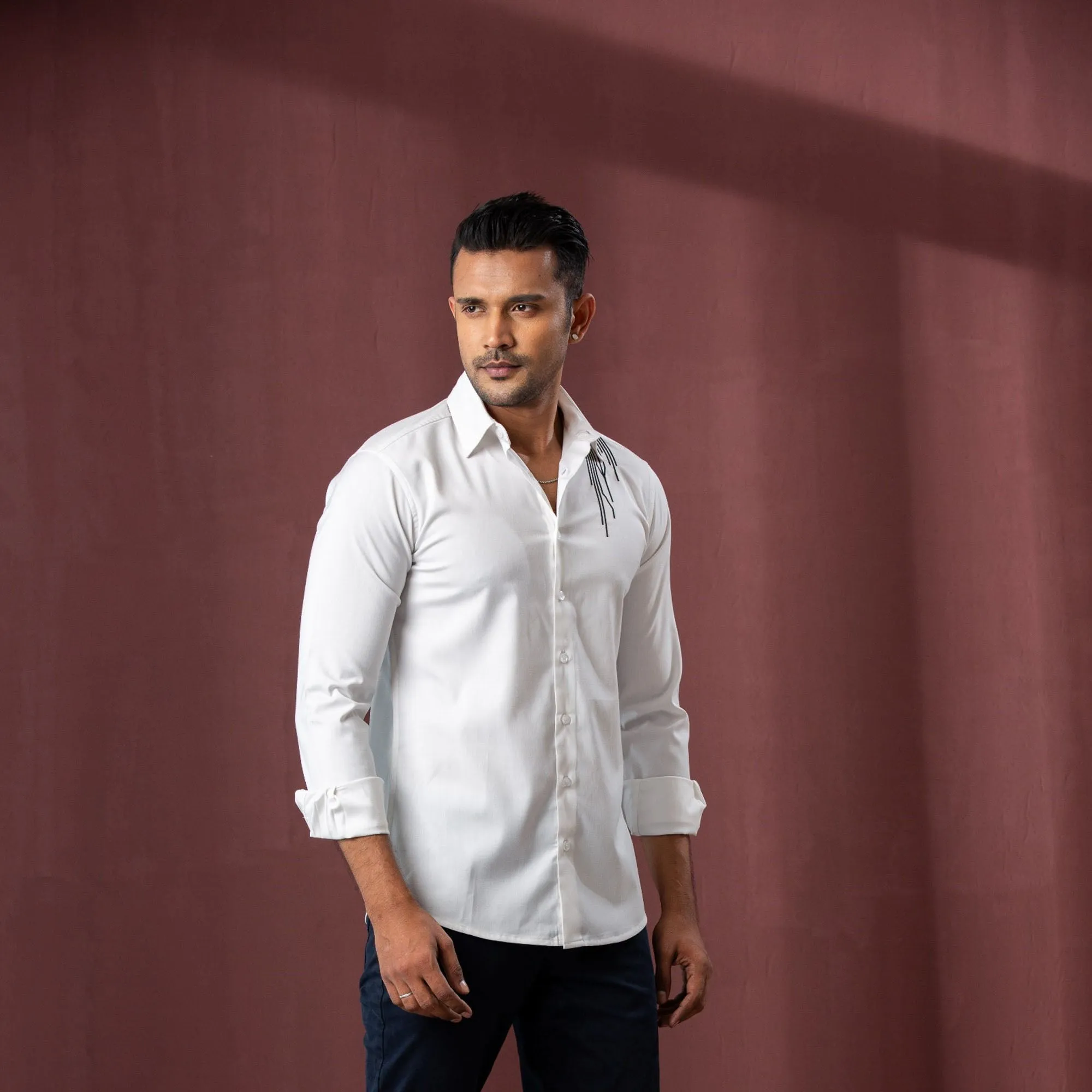 Mens White Embroidered Shirt