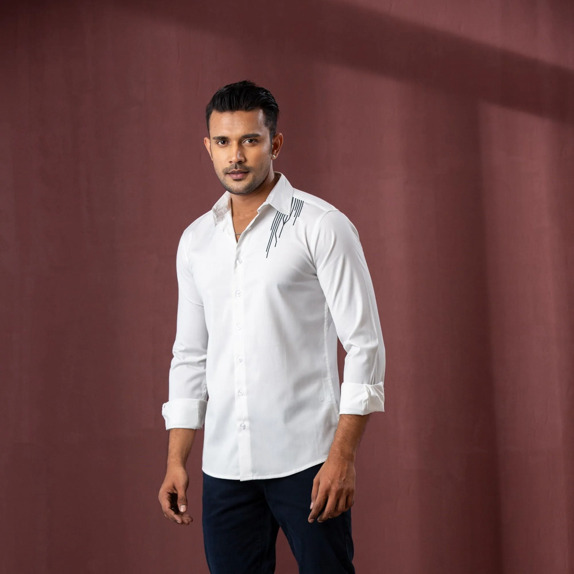 Mens White Embroidered Shirt
